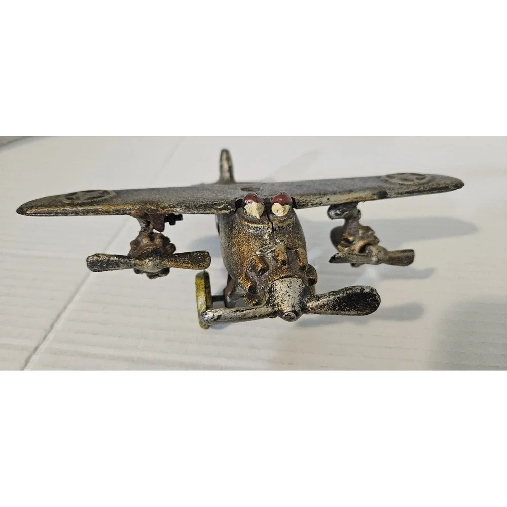 1930's 40's Vintage Toy Metal Cast Iron Propeller Plane Airplane Silver‎
